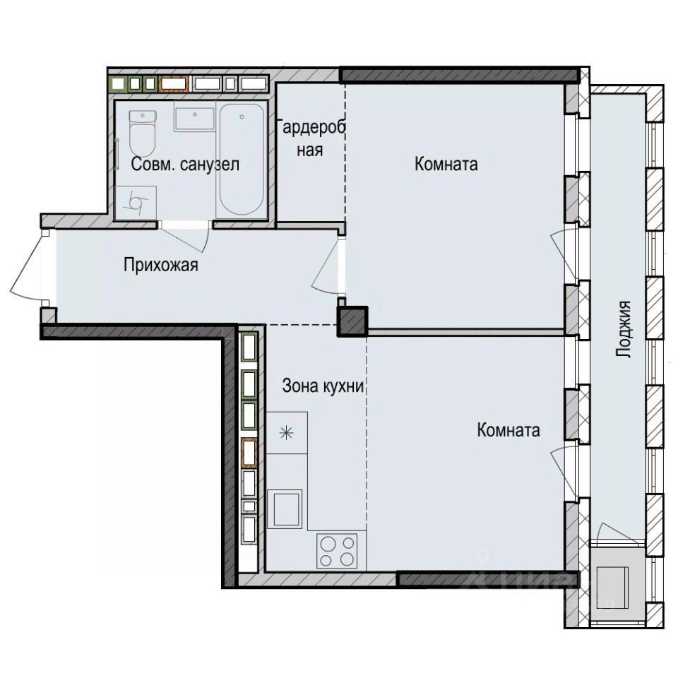 2-комн.кв., 39,6 м², 4/23 этаж