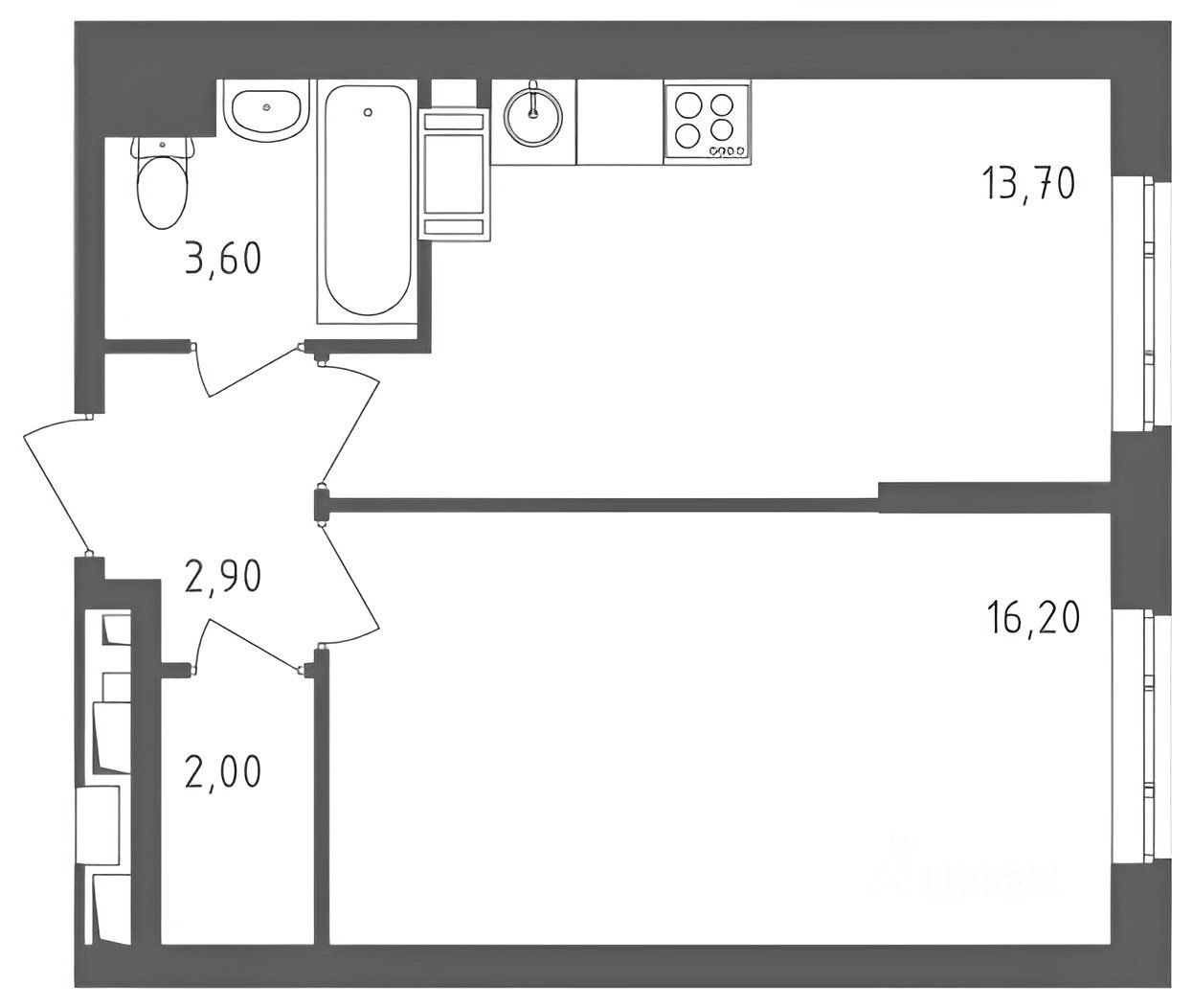 Планировка этой квартиры по данным Циан