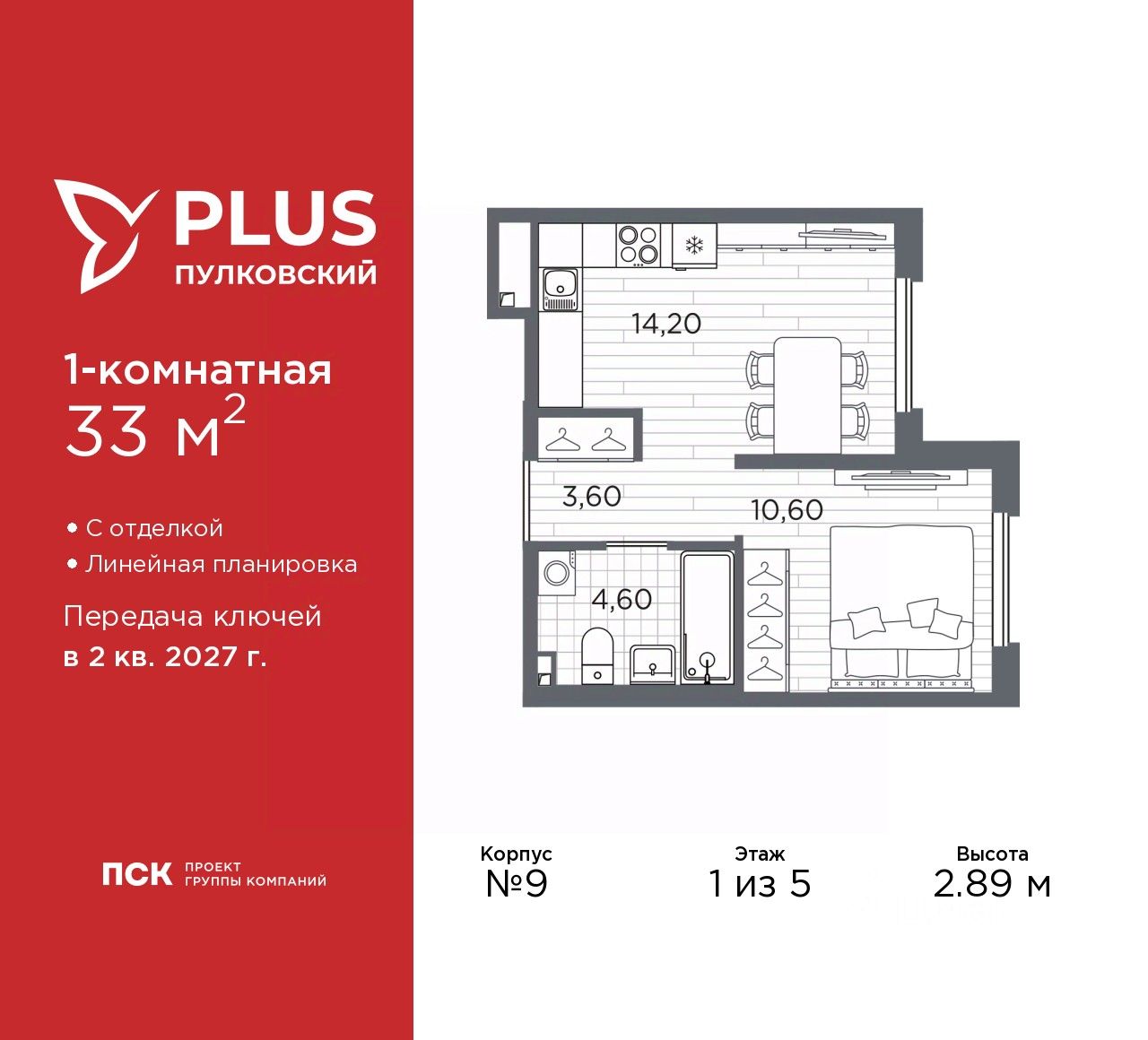 1-комн.кв., 33 м², 1/5 этаж