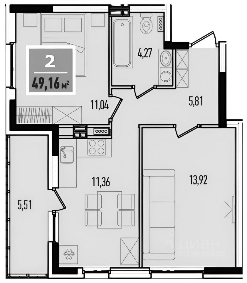 Планировка этой квартиры по данным Циан