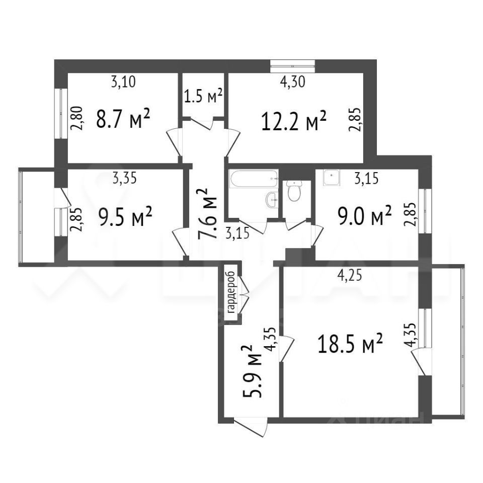 Планировка этой квартиры по данным Циан