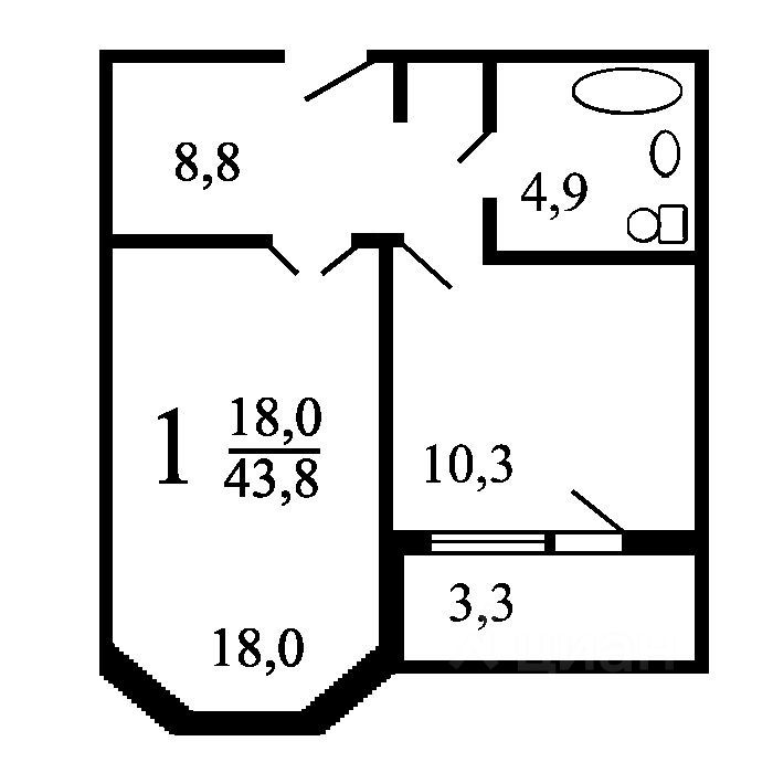 Планировка этой квартиры по данным Циан