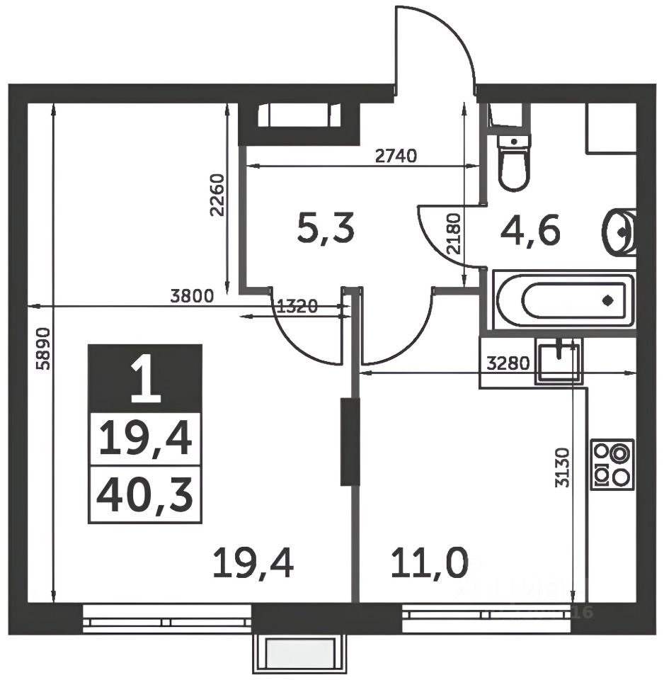 Планировка этой квартиры по данным Циан