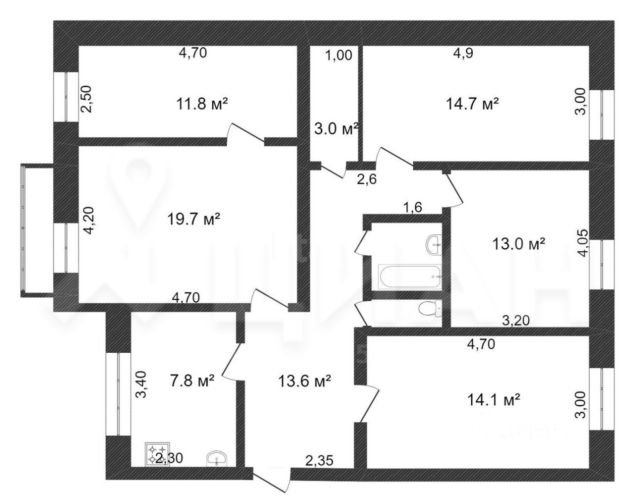 Планировка этой квартиры по данным Циан