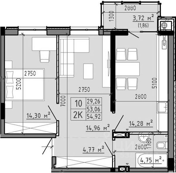 Планировка этой квартиры по данным Циан