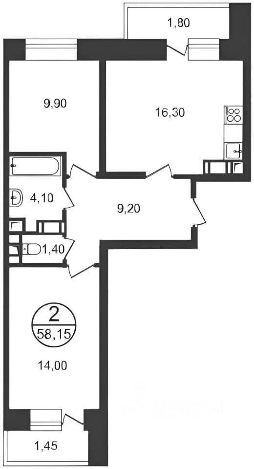Планировка этой квартиры по данным Циан