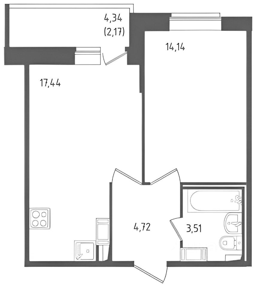 Планировка этой квартиры по данным Циан