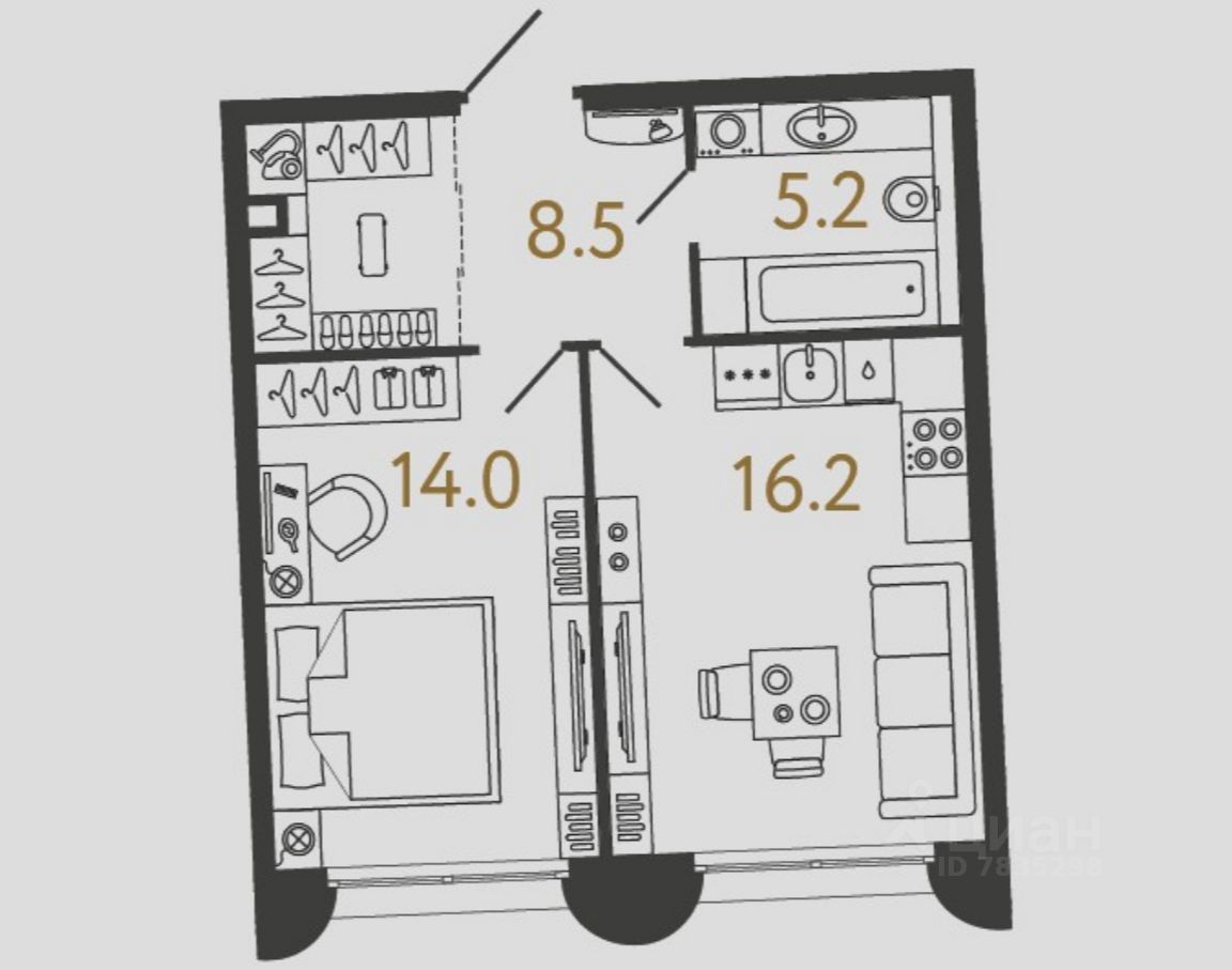 1-комн.кв., 43,9 м², 1/4 этаж