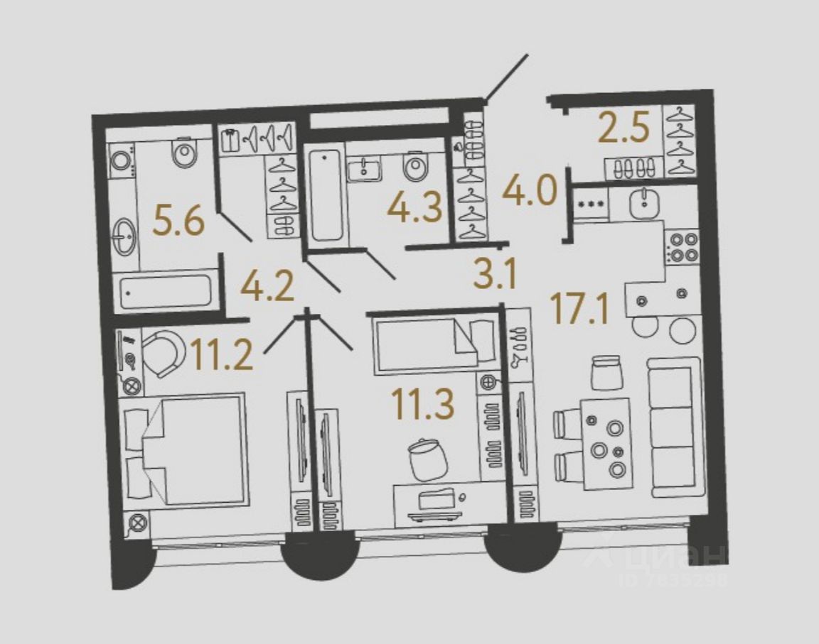 2-комн.кв., 63,3 м², 1/4 этаж