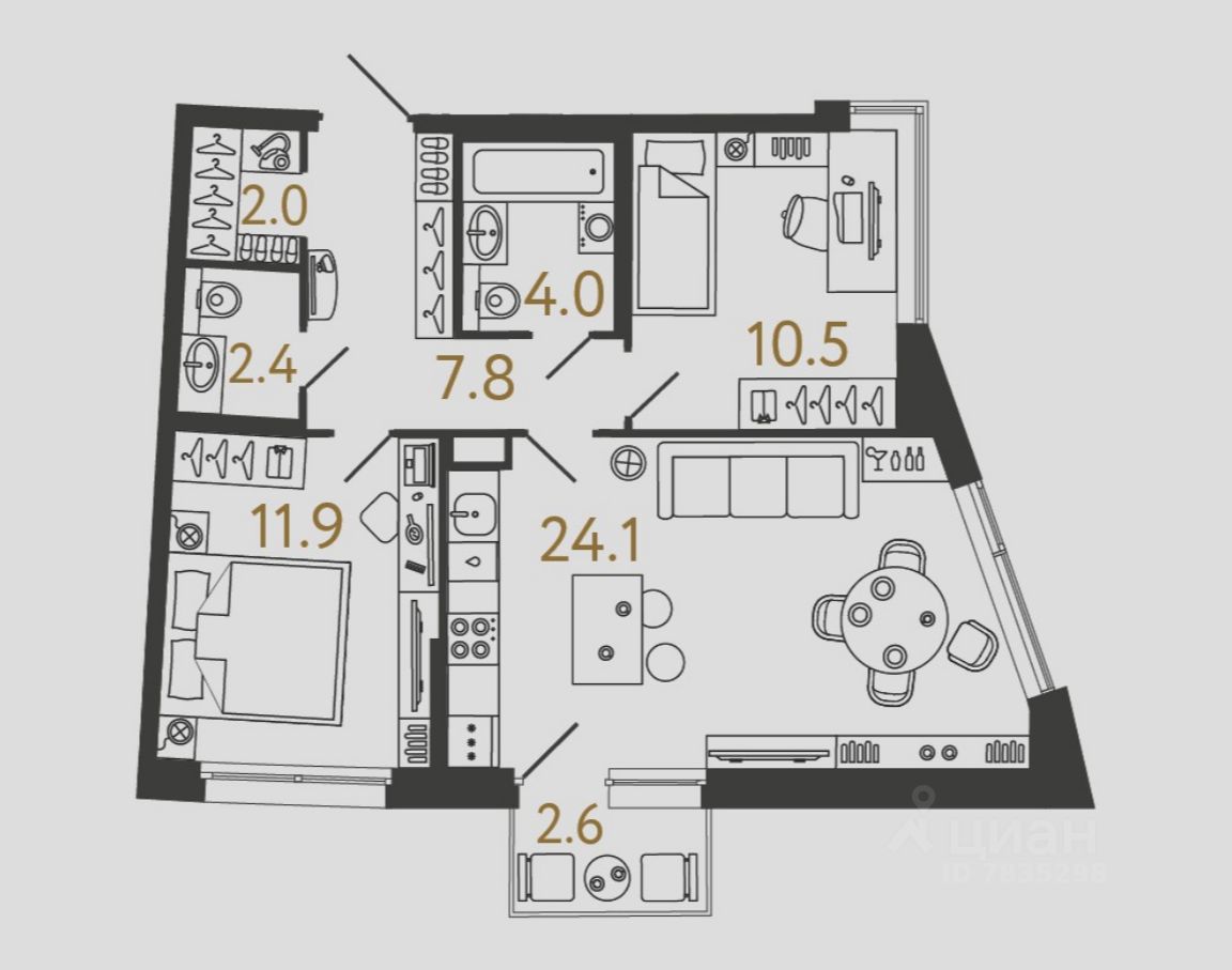 2-комн.кв., 62,7 м², 2/4 этаж