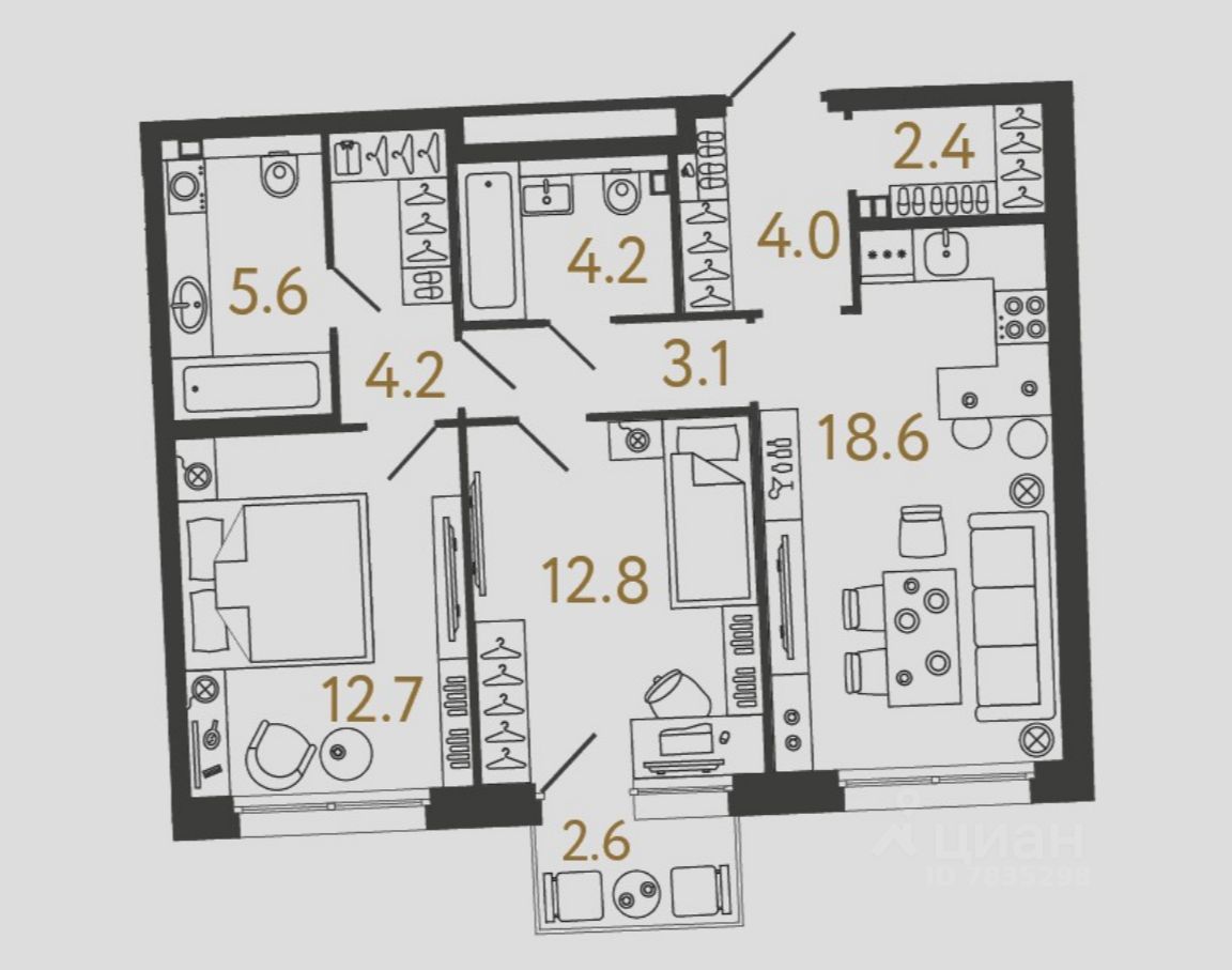 2-комн.кв., 67,6 м², 2/4 этаж