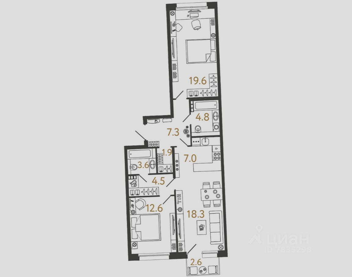 2-комн.кв., 79,6 м², 2/4 этаж