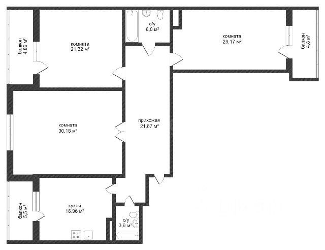 Планировка этой квартиры по данным Циан