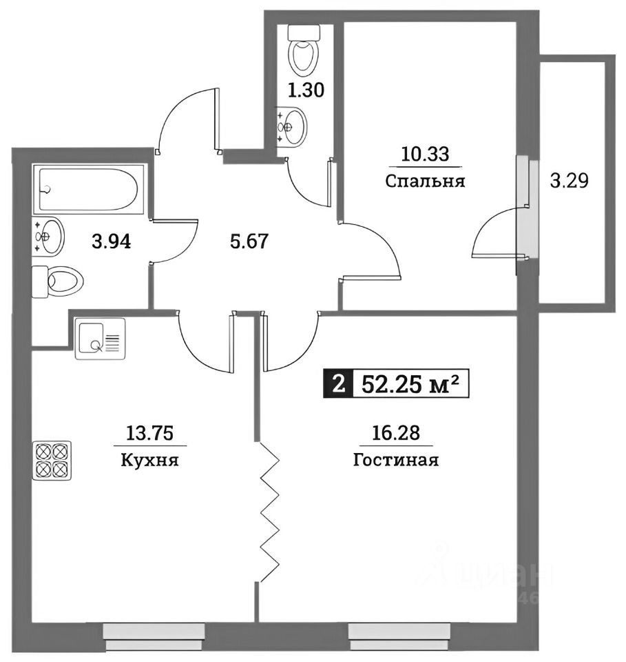 Планировка этой квартиры по данным Циан