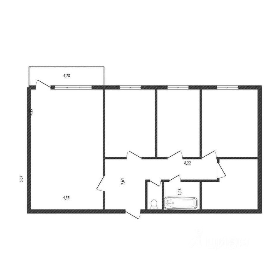Планировка этой квартиры по данным Циан