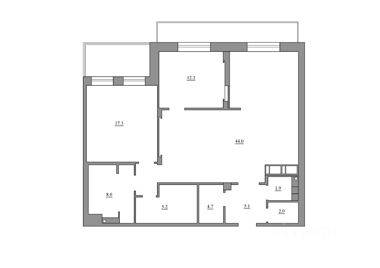 Планировка этой квартиры по данным Циан