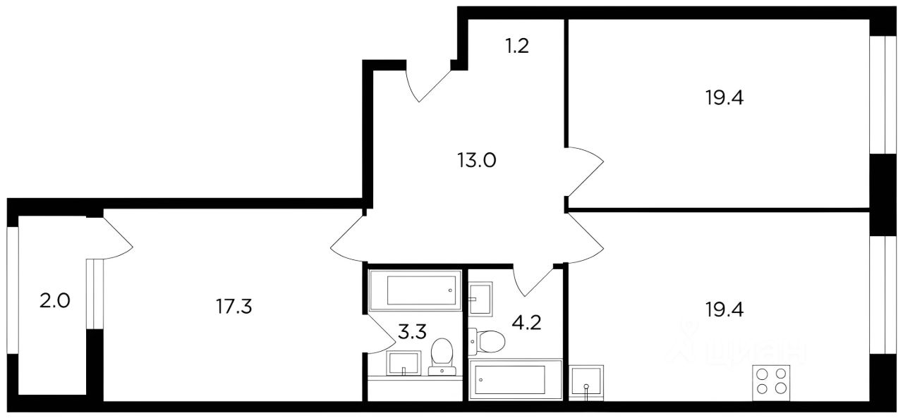 Планировка этой квартиры по данным Циан