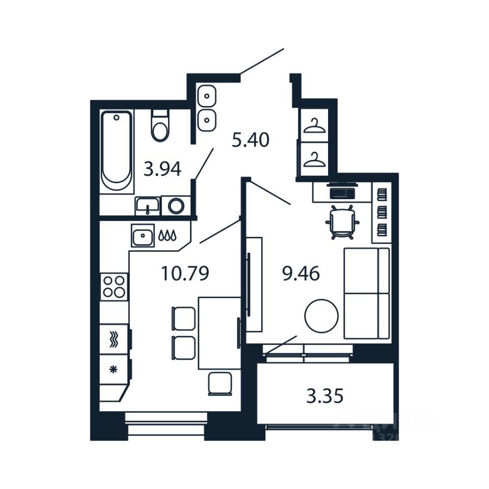1-комн.кв., 29,2 м², 2/12 этаж