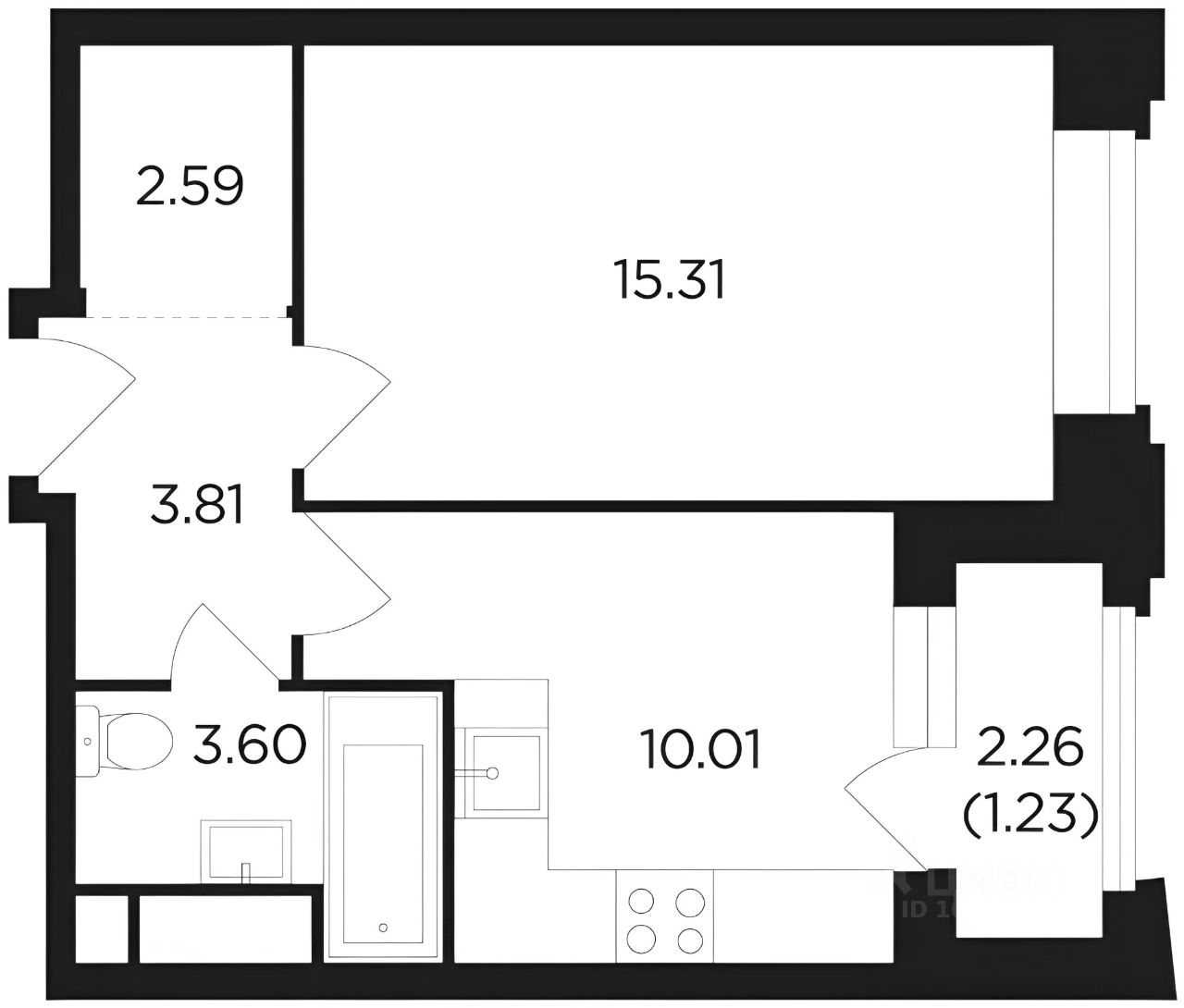 Планировка этой квартиры по данным Циан