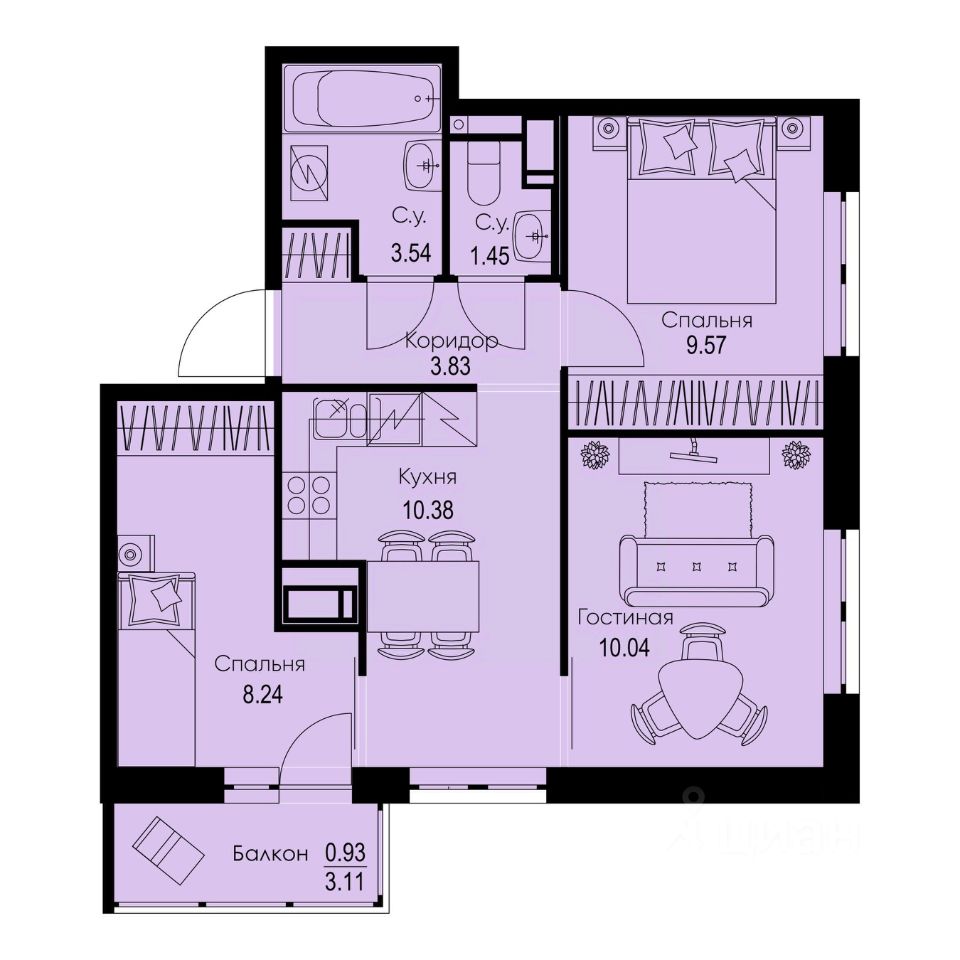 3-комн.кв., 48 м², 6/9 этаж
