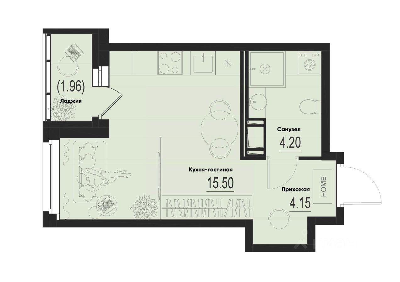 Студия, 24,8 м², 4/12 этаж