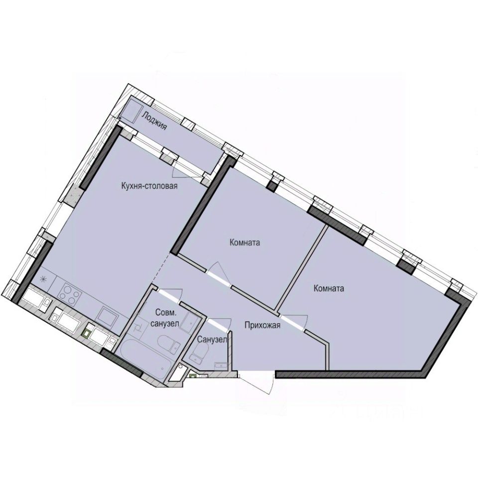 2-комн.кв., 54,5 м², 23/23 этаж