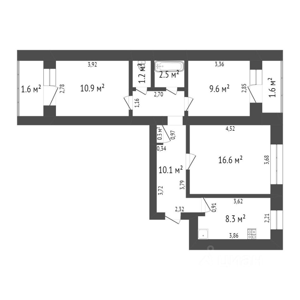 Планировка этой квартиры по данным Циан