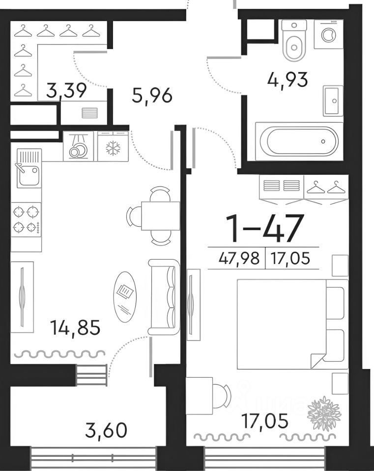 Планировка этой квартиры по данным Циан