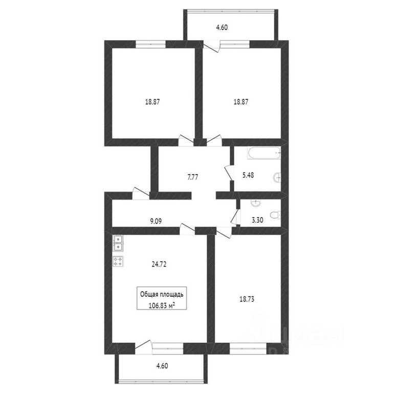 Планировка этой квартиры по данным Циан