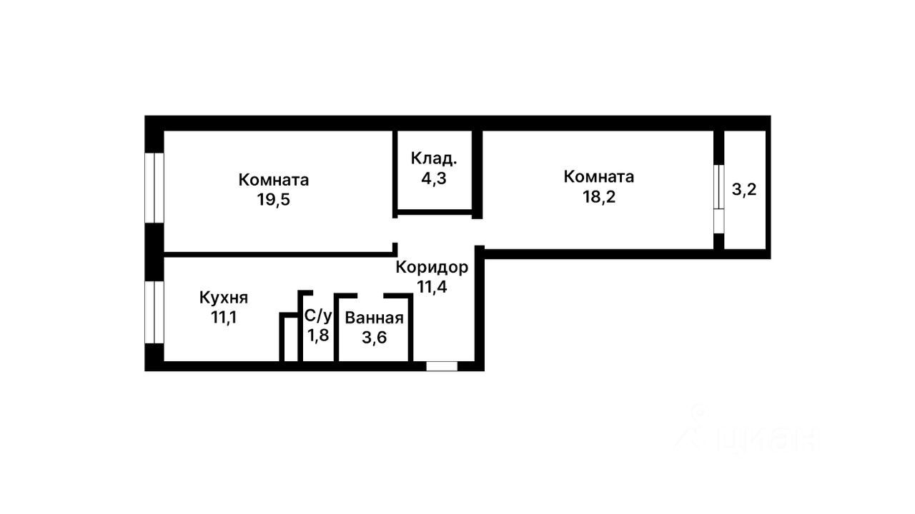 Планировка этой квартиры по данным Циан