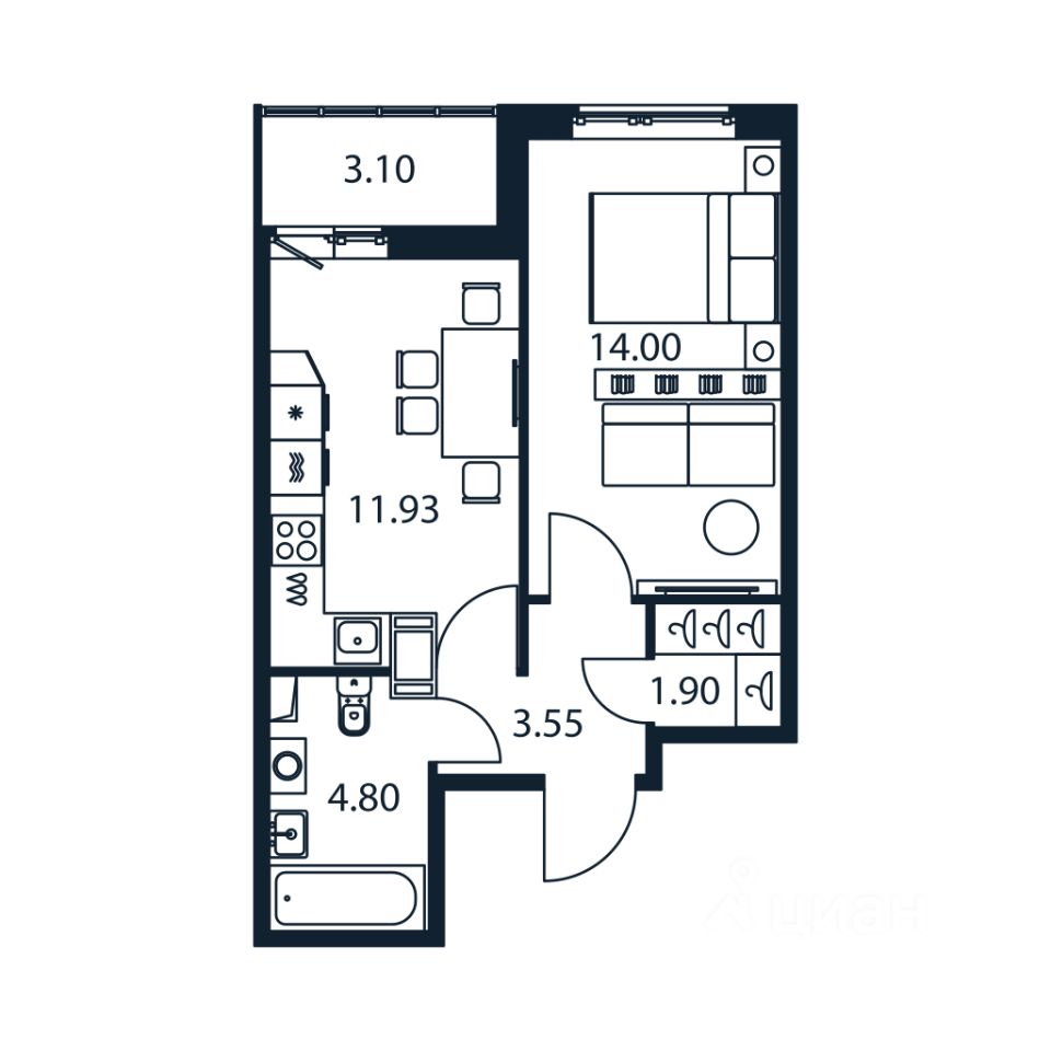 1-комн.кв., 35,4 м², 11/12 этаж