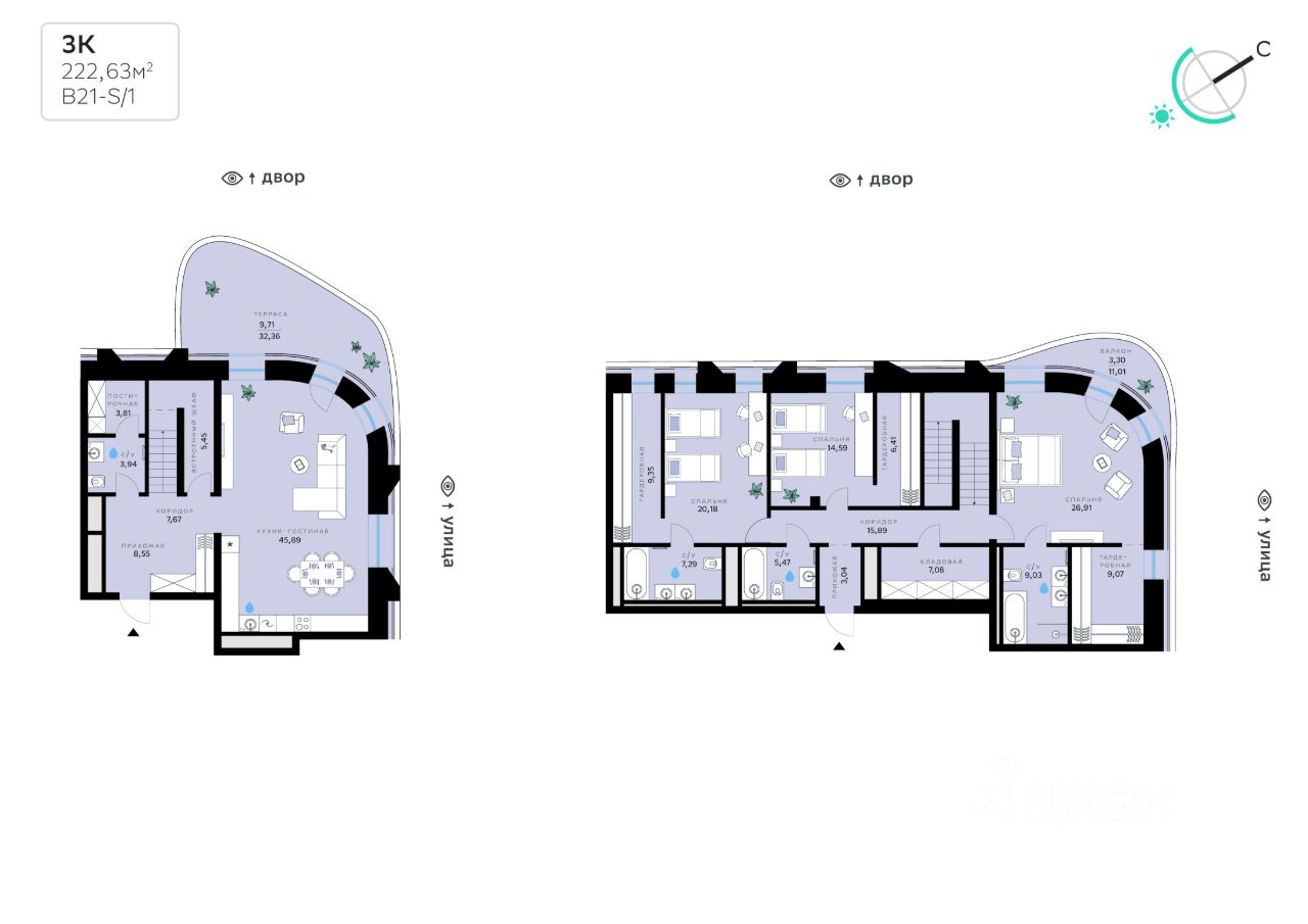 3-комн.кв., 222,6 м², 1/7 этаж