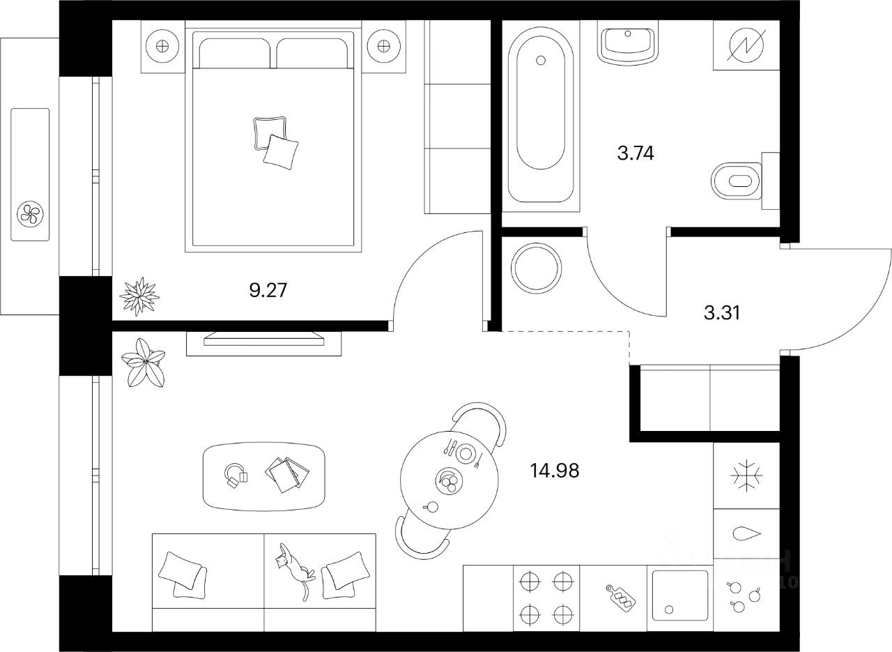 1-комн.кв., 31,3 м², 4/5 этаж