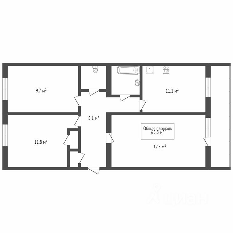 Планировка этой квартиры по данным Циан