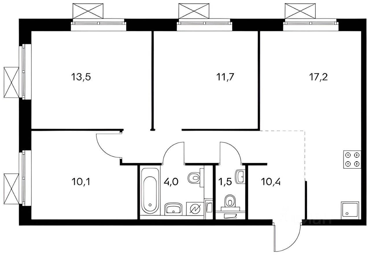 Планировка этой квартиры по данным Циан