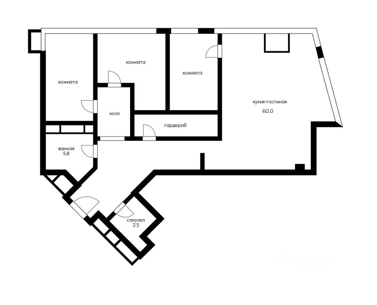 Планировка этой квартиры по данным Циан