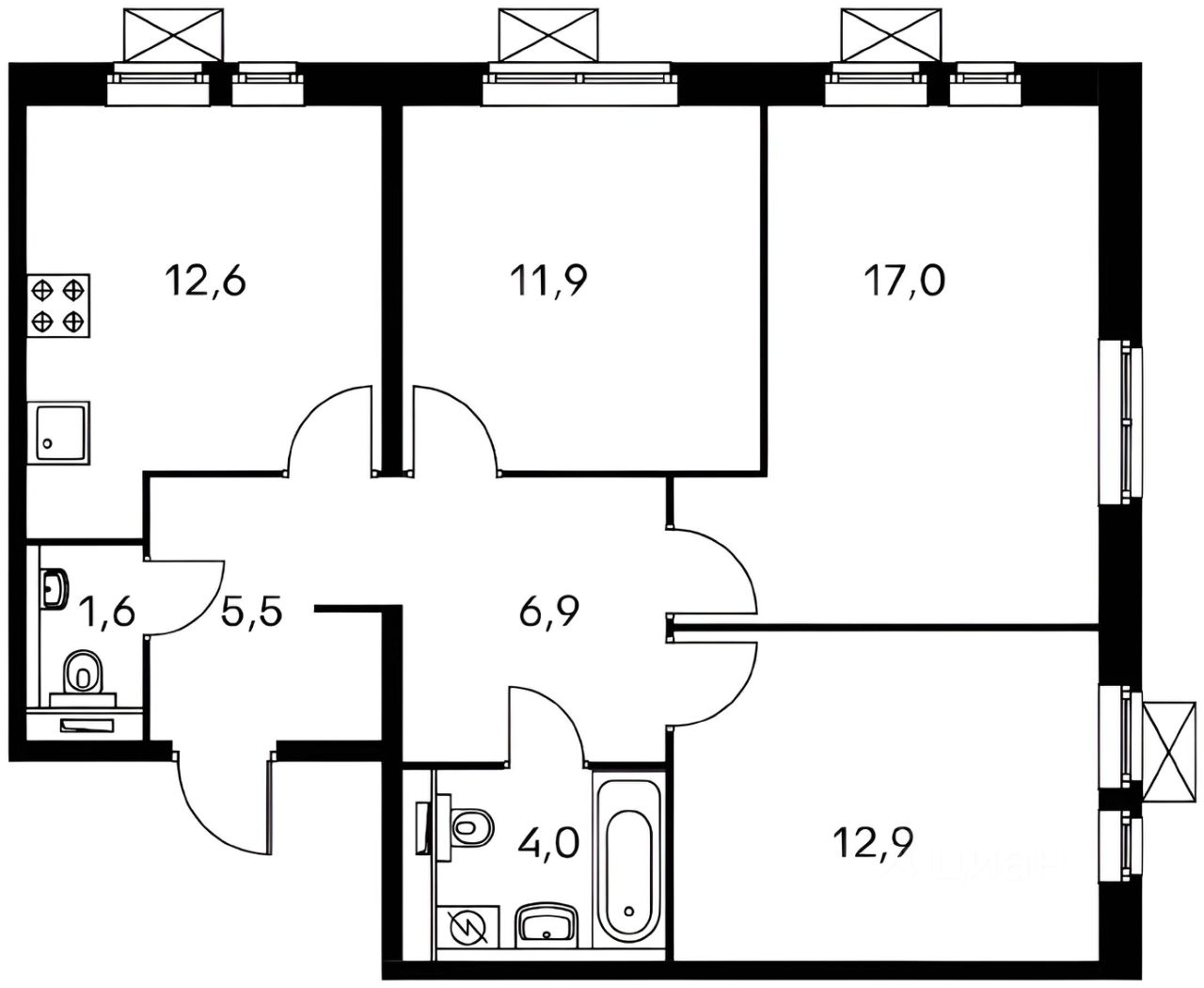 Планировка этой квартиры по данным Циан
