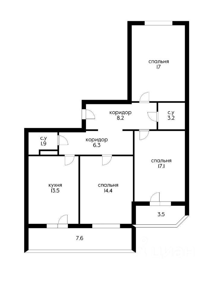 Планировка этой квартиры по данным Циан