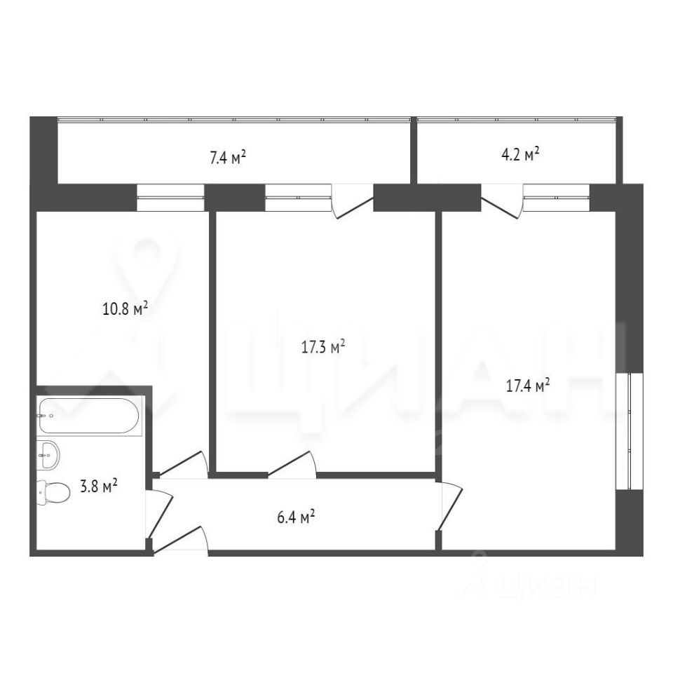 Планировка этой квартиры по данным Циан