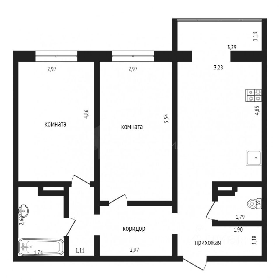 Планировка этой квартиры по данным Циан
