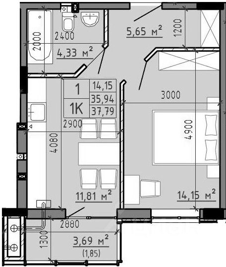 Планировка этой квартиры по данным Циан