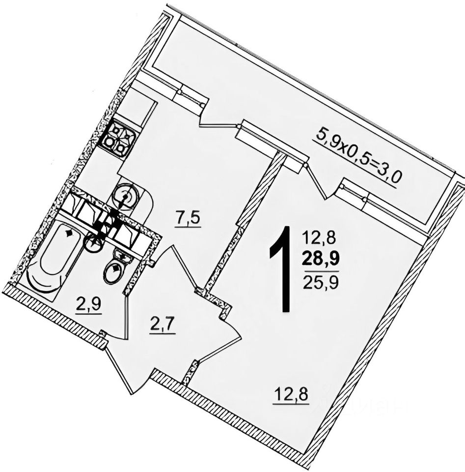 Планировка этой квартиры по данным Циан
