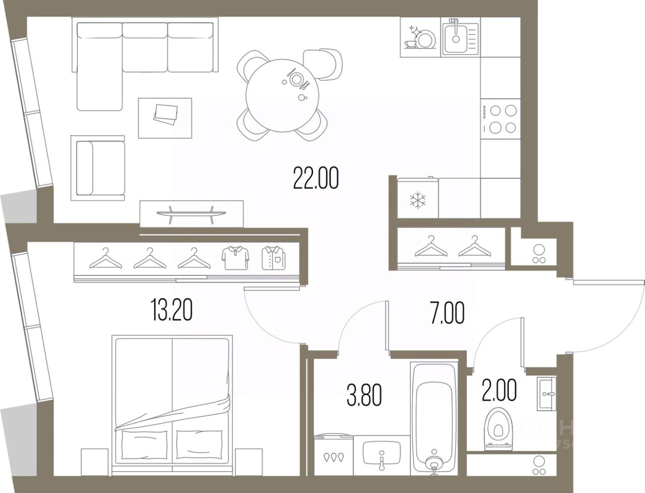 1-комн.кв., 48 м², 40/58 этаж