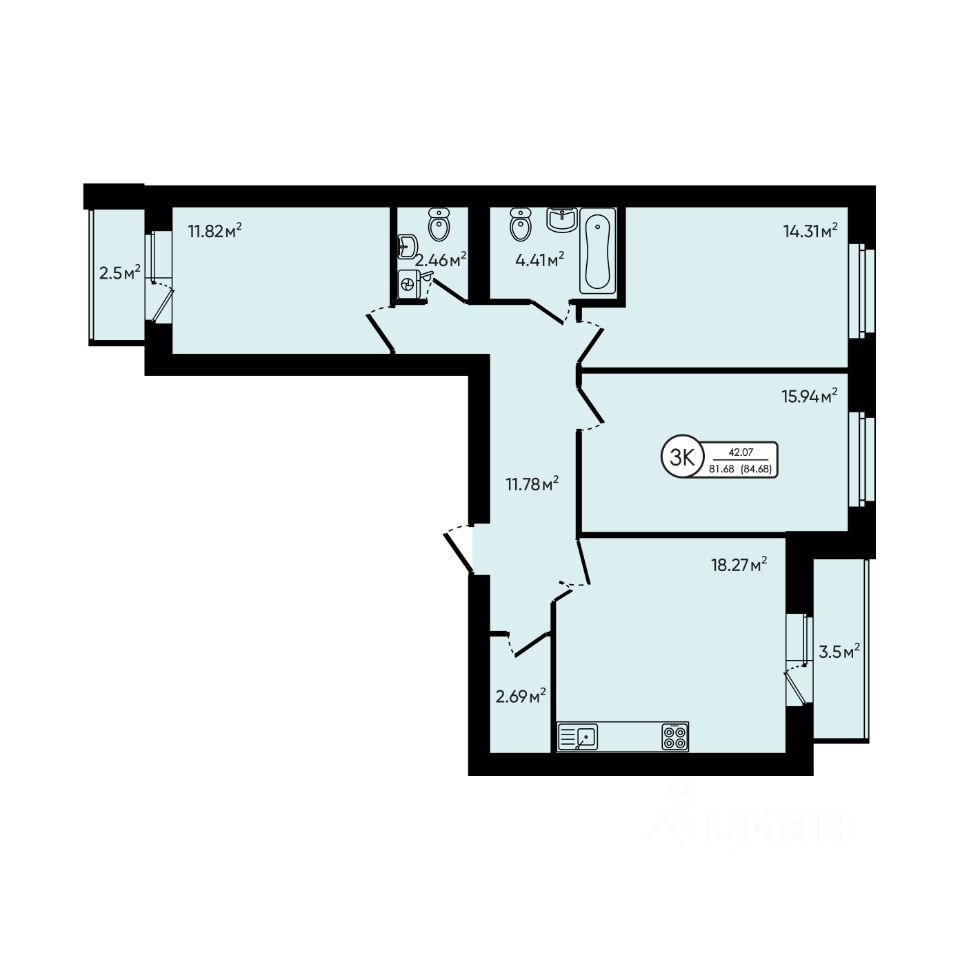 3-комн.кв., 84,7 м², 4/6 этаж