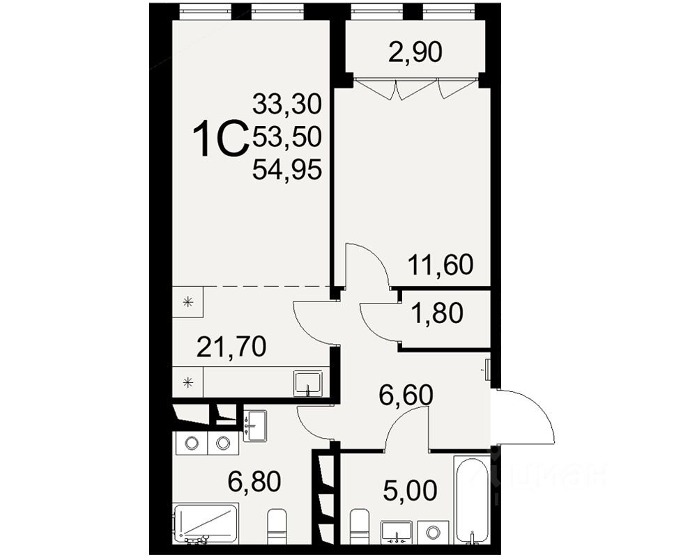 1-комн.кв., 55 м², 2/16 этаж