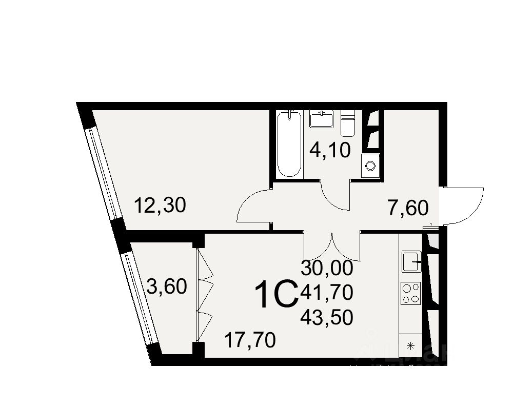 1-комн.кв., 43,5 м², 5/16 этаж