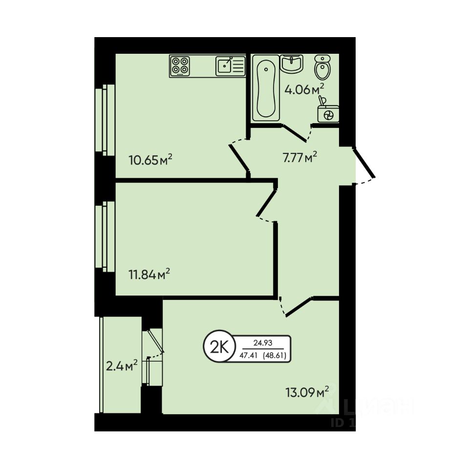 2-комн.кв., 48,6 м², 5/5 этаж