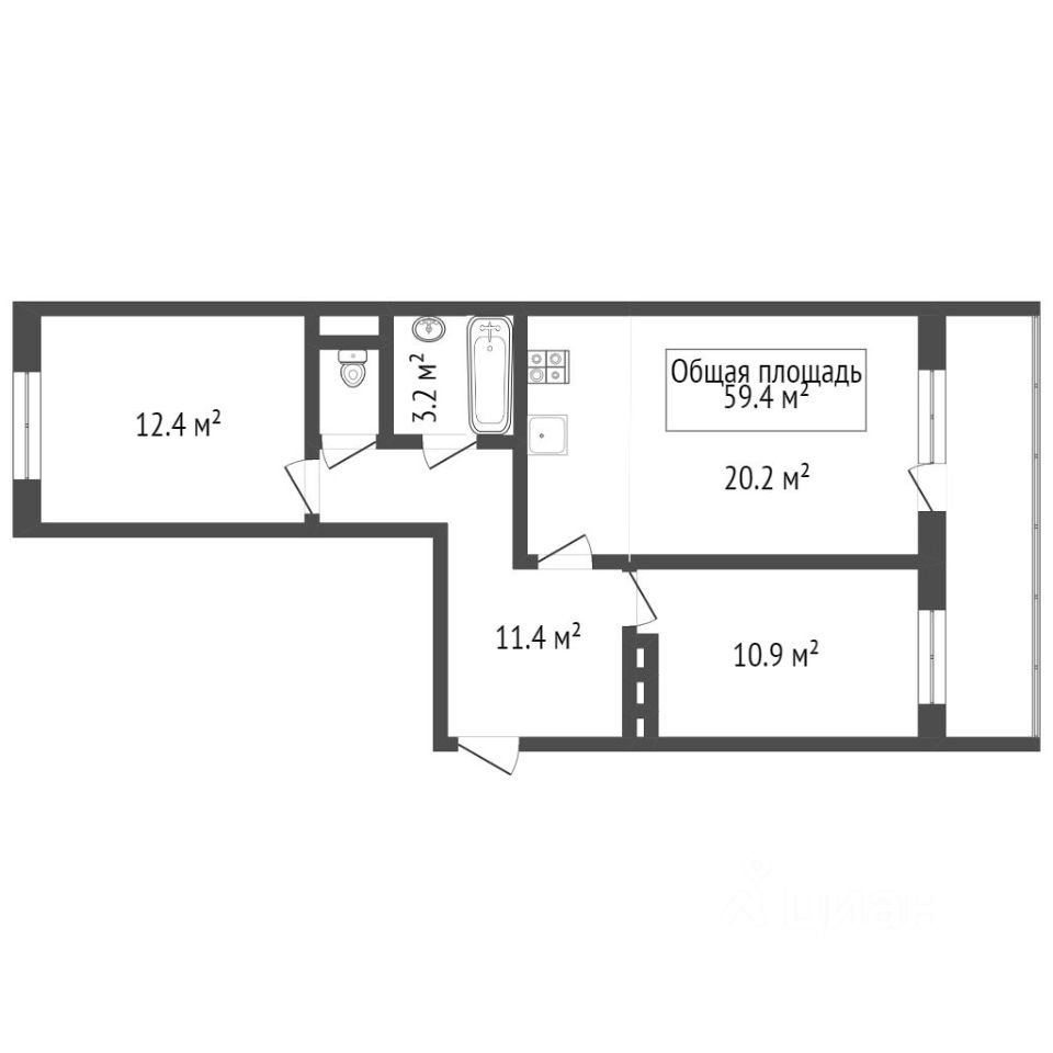 Планировка этой квартиры по данным Циан