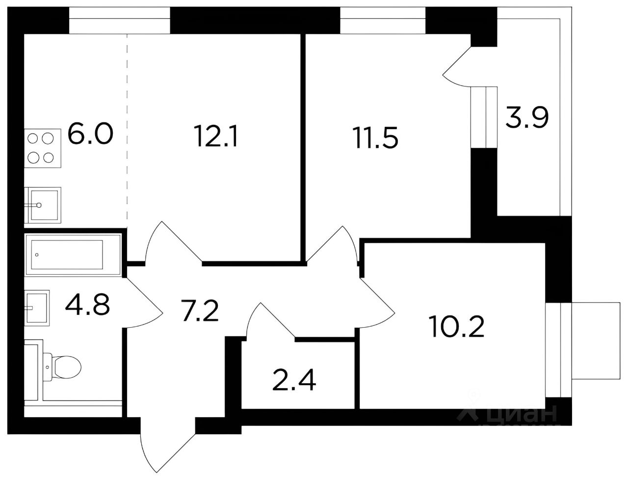 Планировка этой квартиры по данным Циан