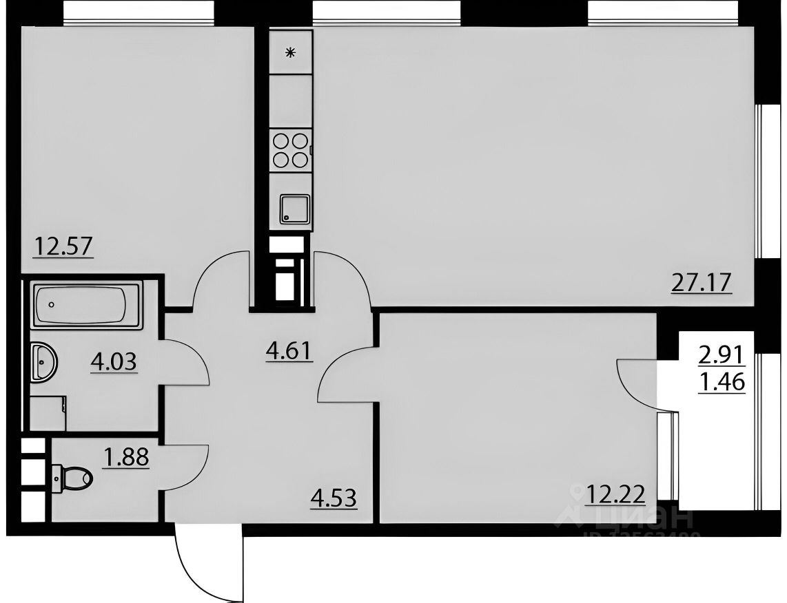 Планировка этой квартиры по данным Циан